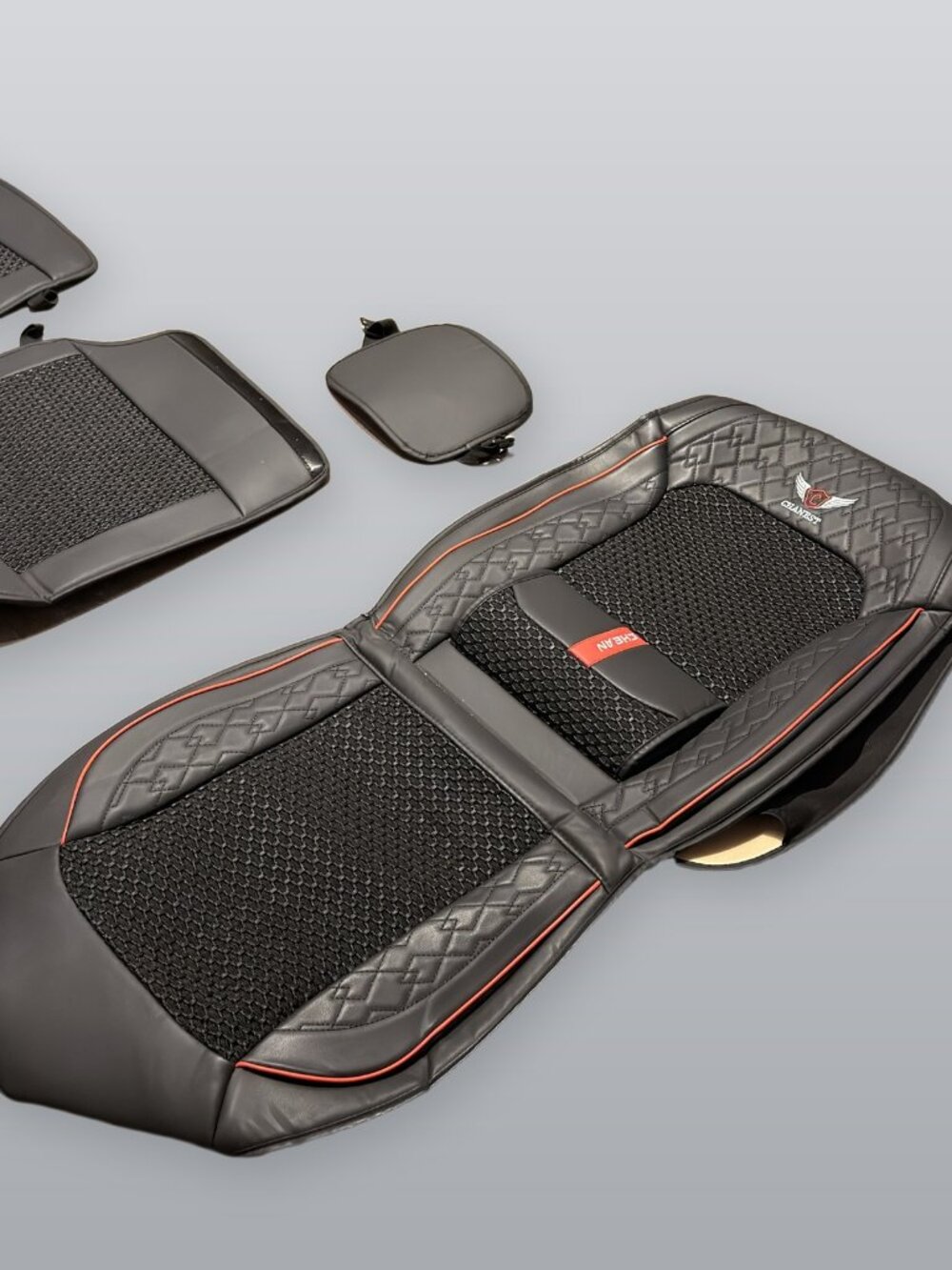 Car Seat Covers Set Black Red Mesh Front Rear Universal Fit